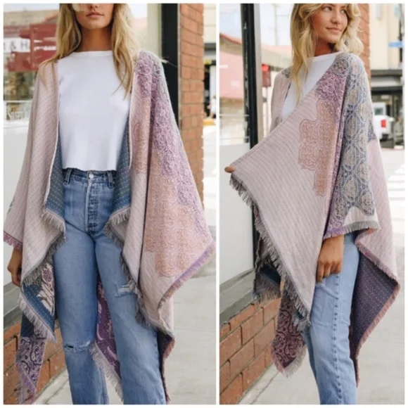 SOLD OUT Lilac Floral Medallion Paisley Ruana Boho Wrap - Picture 1 of 3